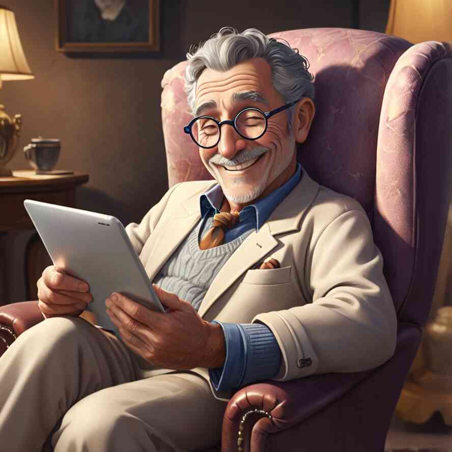 Um jovem de seus setenta anos lendo com facilidade um WebBook Werneck Editorial.